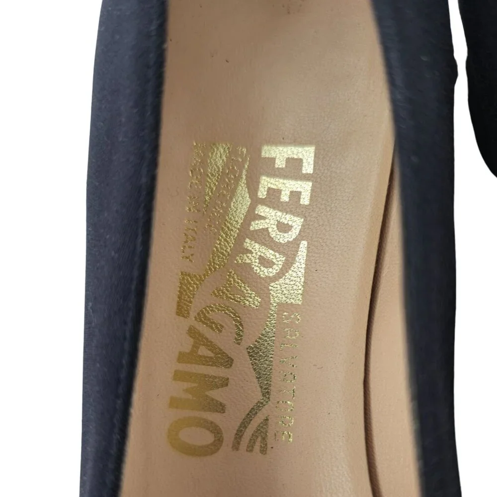 Salvatore Ferragamo Italy Black Fabric Formal Dress Shoes Women 8AA Buckle Pumps - Picture 11 of 11